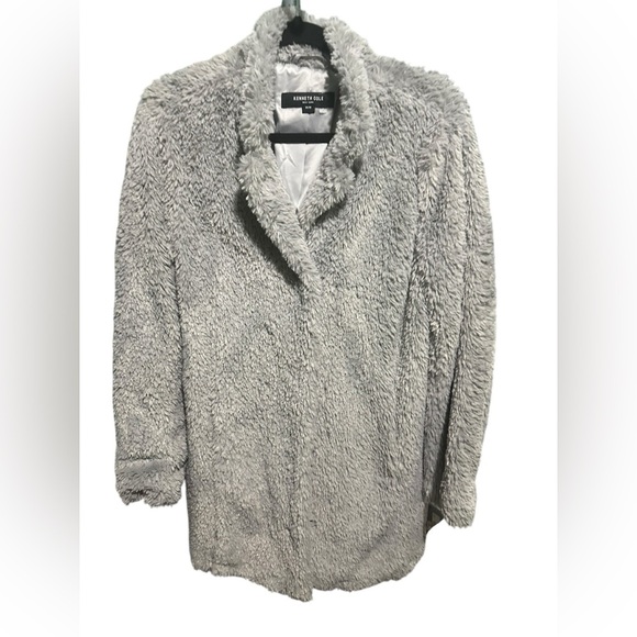 Kenneth Cole Cozy Gray Faux Fur Jacket size M - Picture 5 of 11